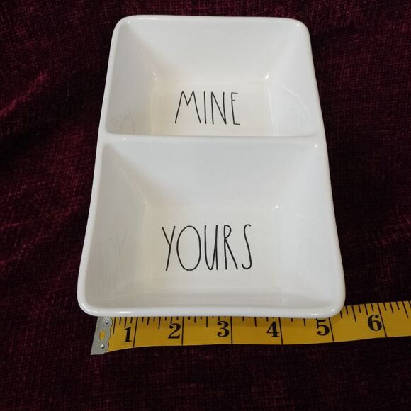 RAE DUNN Divided Double Dish MINE/YOURS Trinket Snack Salsa Dish by Magenta - Picture 7 of 9